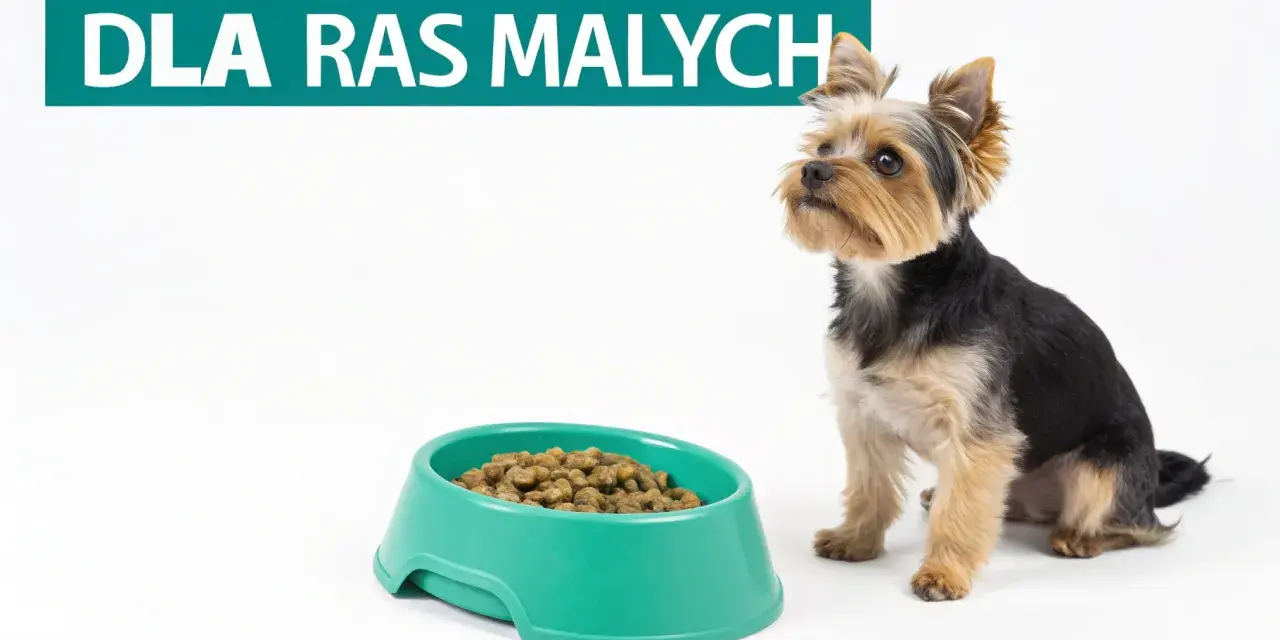 Mały piesek Yorkshire Terrier siedzi obok miski suchej karmy. Czy pies może jeść tylko suchą karmę?