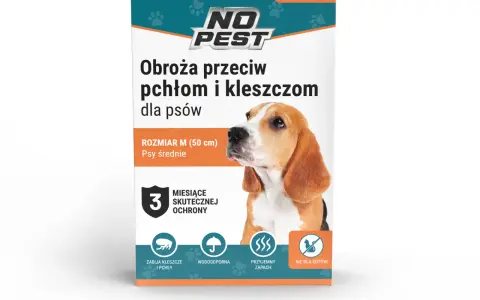 Obroża na kleszcze dla psów NO PEST, rozmiar M, zapewnia 3 miesiące ochrony. Wodoodporna, z przyjemnym zapachem. Nie dla kotów!