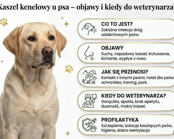 Labrador z objawami kaszlu kenelowego. Informacje o tym, co na kaszel dla psa, objawach i profilaktyce.