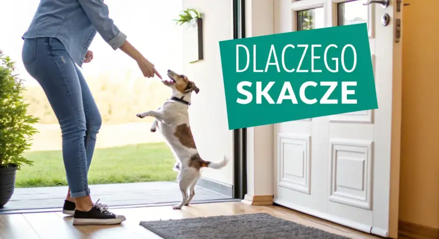 Chcesz wiedzieć, jak oduczyć psa skakania? Piesek radośnie podskakuje do właścicielki, która trzyma smakołyk.