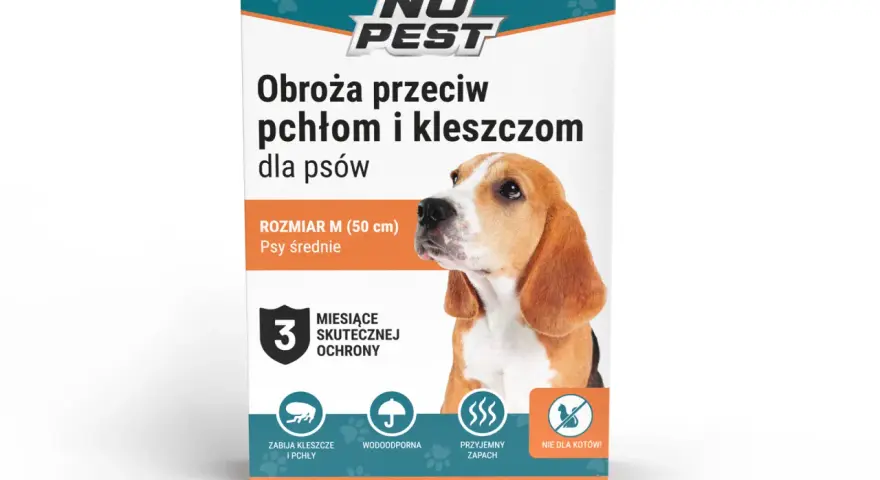 Obroża na kleszcze dla psów NO PEST, rozmiar M, zapewnia 3 miesiące ochrony. Wodoodporna, z przyjemnym zapachem. Nie dla kotów!
