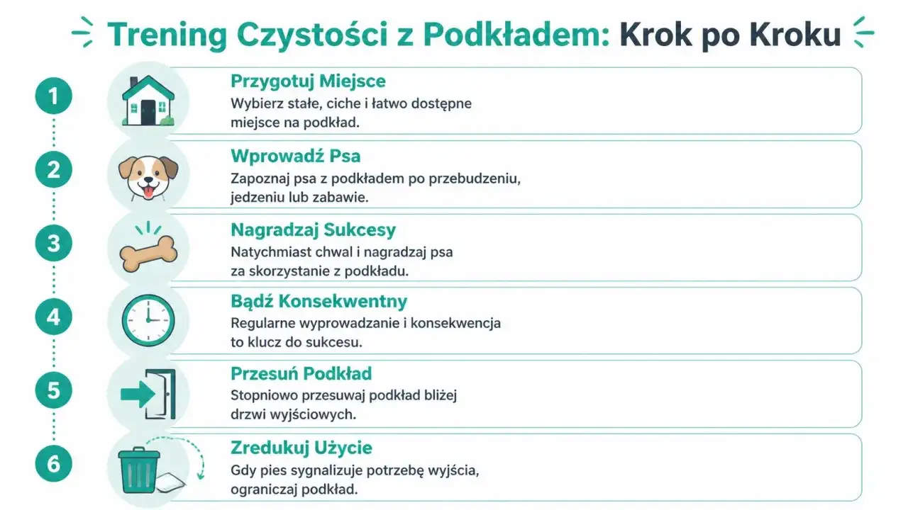 Jak oduczyć psa sikania w domu: 6 kroków do sukcesu. Przygotuj miejsce, wprowadzaj psa, nagradzaj sukcesy, bądź konsekwentny, przesuwaj podkład i redukuj jego użycie.